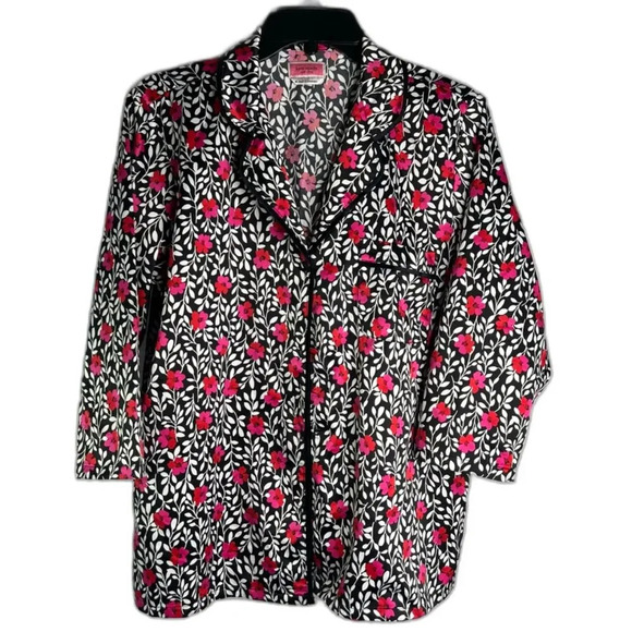 Kate Spade NY Black Red Poppy Floral Button Front Sleep Pajama Top Size Medium - Picture 1 of 9